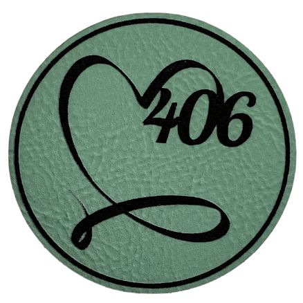 Image of the 406 Love Teal Faux Leather Patch, featuring the iconic '406 Love' design on a vibrant teal faux leather patch, ideal for expressing Montana pride with a stylish accessory.