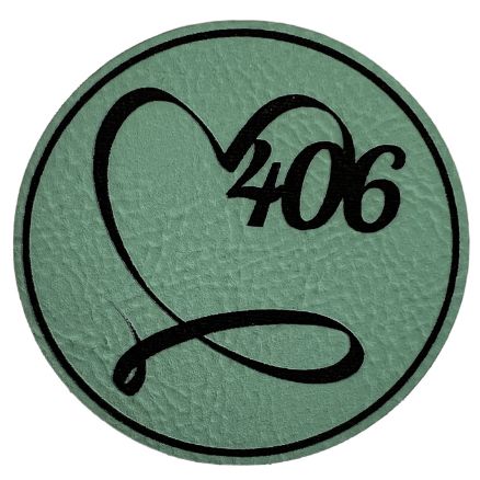  Image of the 406 Love Teal Faux Leather Patch, featuring the iconic '406 Love' design on a vibrant teal faux leather patch, ideal for expressing Montana pride with a stylish accessory.