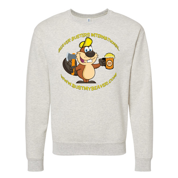Image of the Beaver Busters International Crewneck Sweatshirt, featuring the iconic Beaver Busters logo, perfect for outdoor enthusiasts to stay cozy and stylish during their adventures.