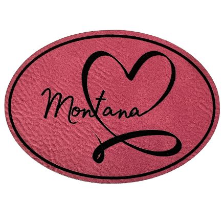 A pink oval patch embroidered with "Montana Love," a charming accessory for expressing affection for the Treasure State.