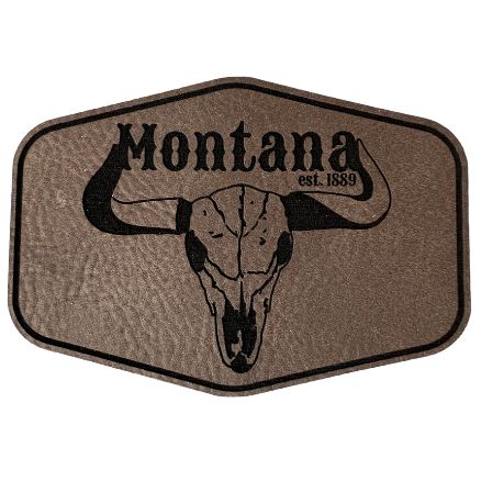 A grey hexagon patch adorned with a Montana steer silhouette, perfect for displaying love for the Treasure State.
