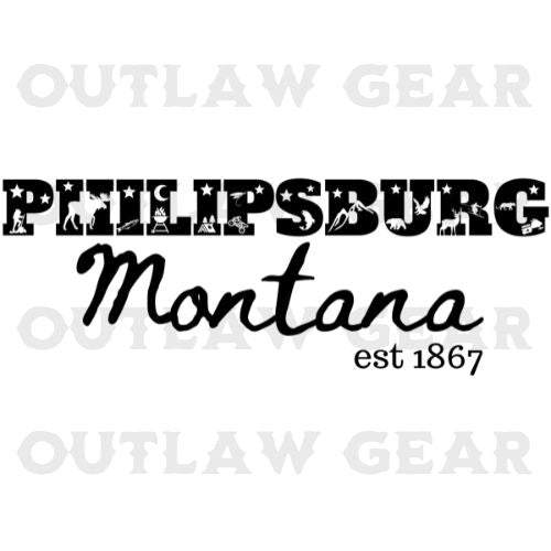  Image of the "Philipsburg, Montana Est. 1867" design, showcasing the quaint beauty of the historic town against the backdrop of majestic Montana landscapes, evoking a sense of nostalgia and pride.
