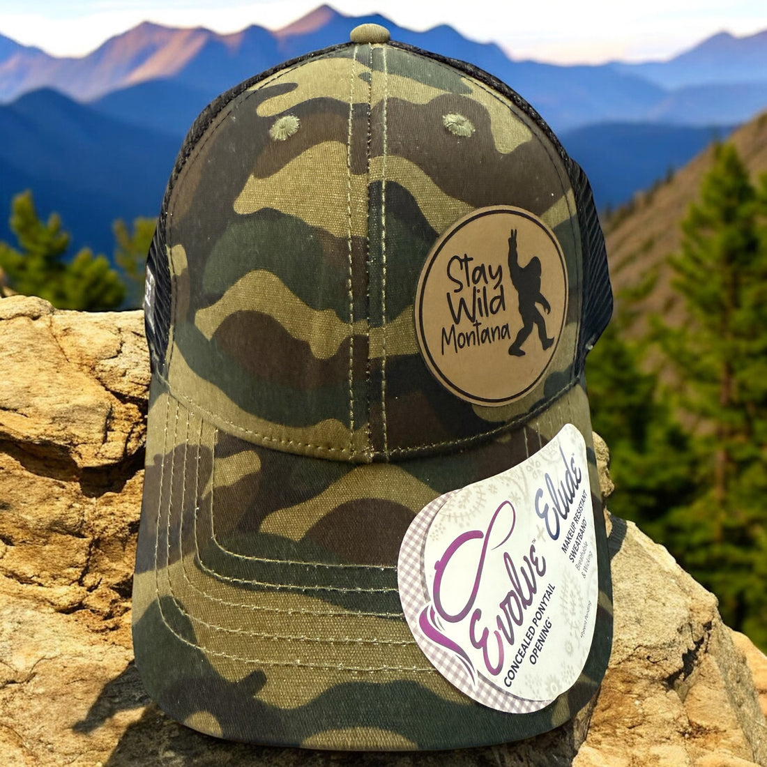 Stay Wild Montana – Women’s Ponytail Camo Trucker