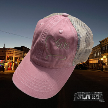 406 Love embroidered Dusty Pink/Floral ponytail hat