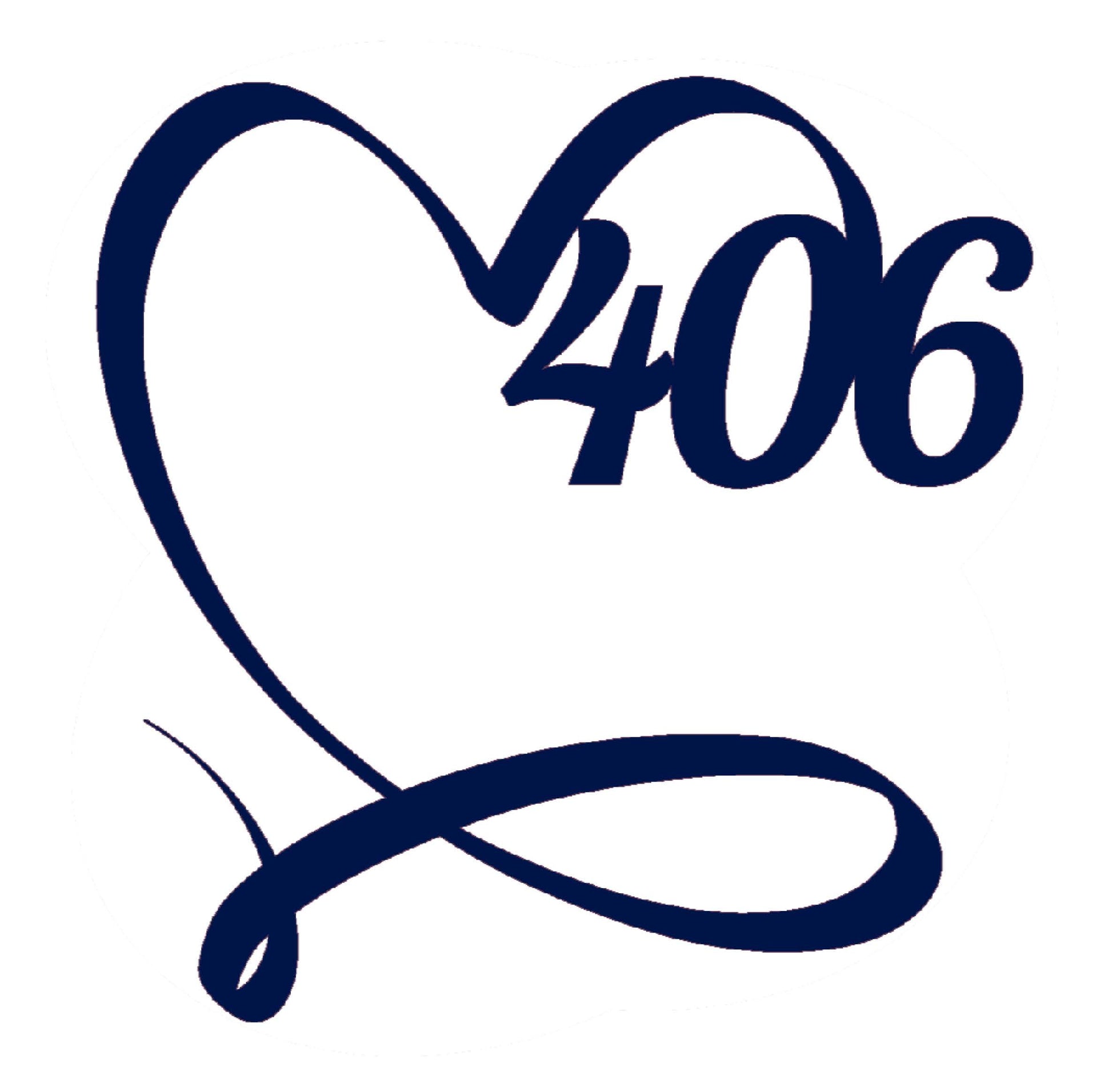 Image of the 406 Love Sticker, featuring the iconic '406 Love' design, ideal for adding a touch of Montana pride to your belongings.