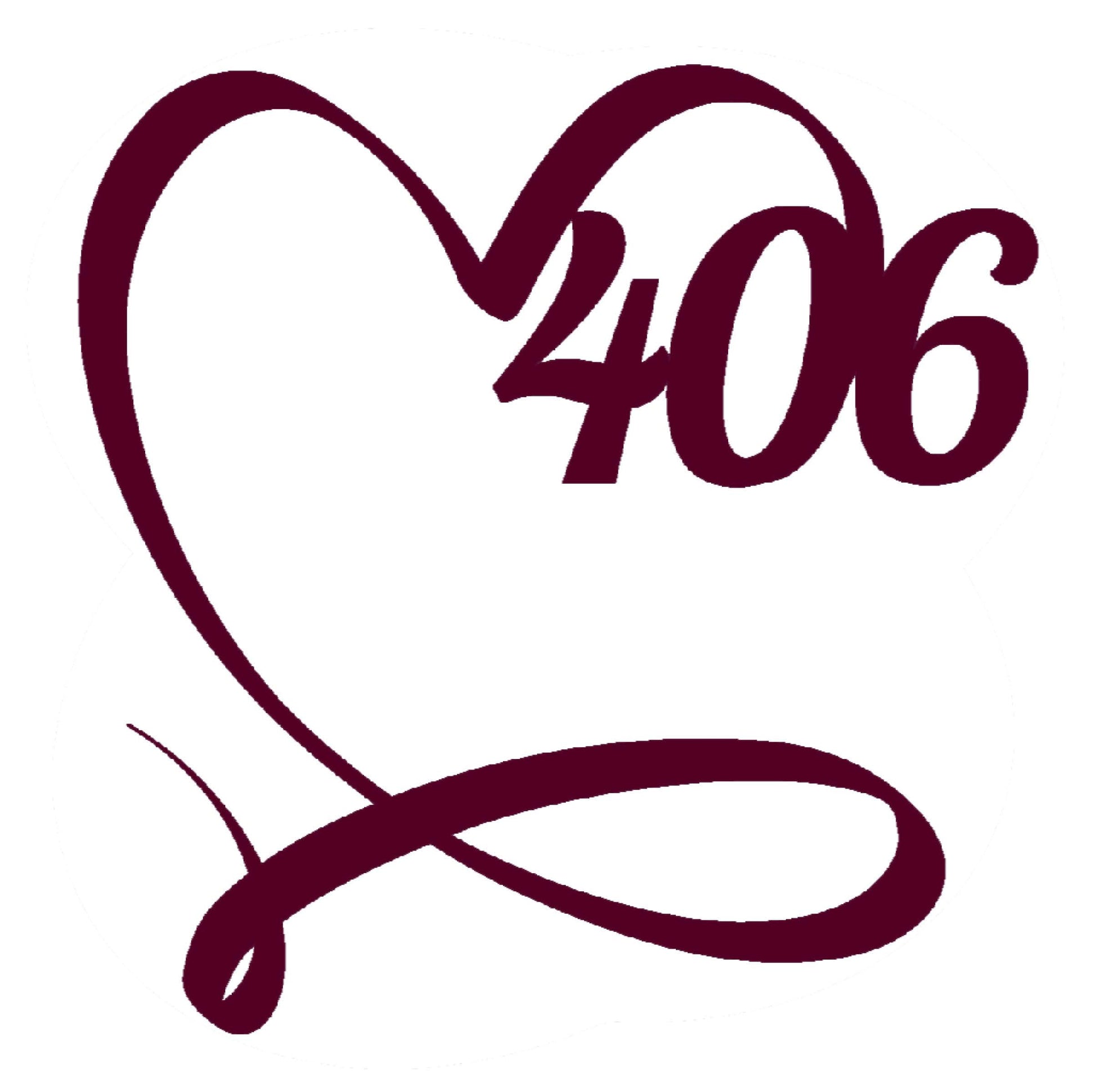 Image of the 406 Love Sticker, featuring the iconic '406 Love' design, ideal for adding a touch of Montana pride to your belongings.