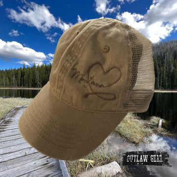 Montana Love embroidered khaki camo ponytail hat