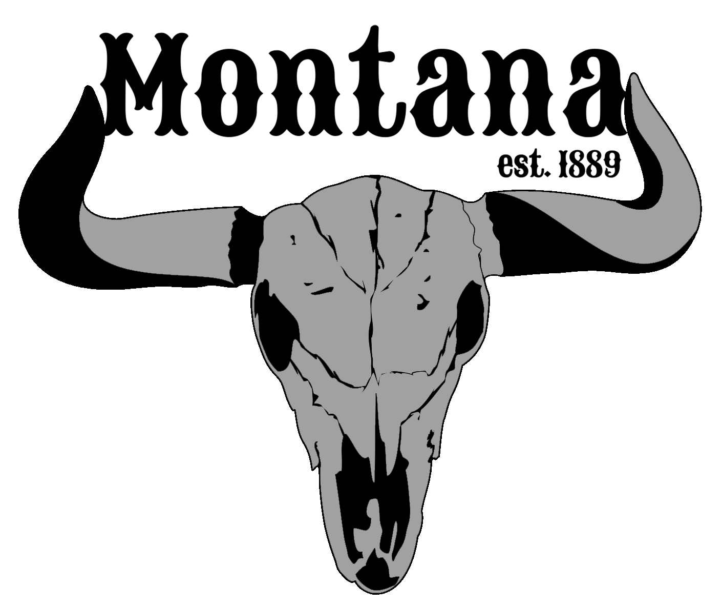 A sticker featuring a silhouette of a Montana steer against a scenic backdrop, ideal for expressing love for the Treasure State.