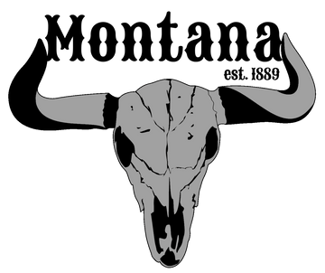 A sticker featuring a silhouette of a Montana steer against a scenic backdrop, ideal for expressing love for the Treasure State.