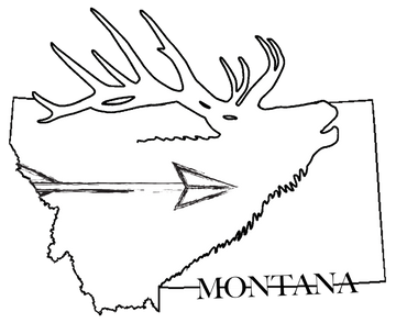  Image of the Montana Elk Hunter Sticker featuring a striking elk silhouette against a Montana backdrop, perfect for showcasing your love for elk hunting and the Montana wilderness.