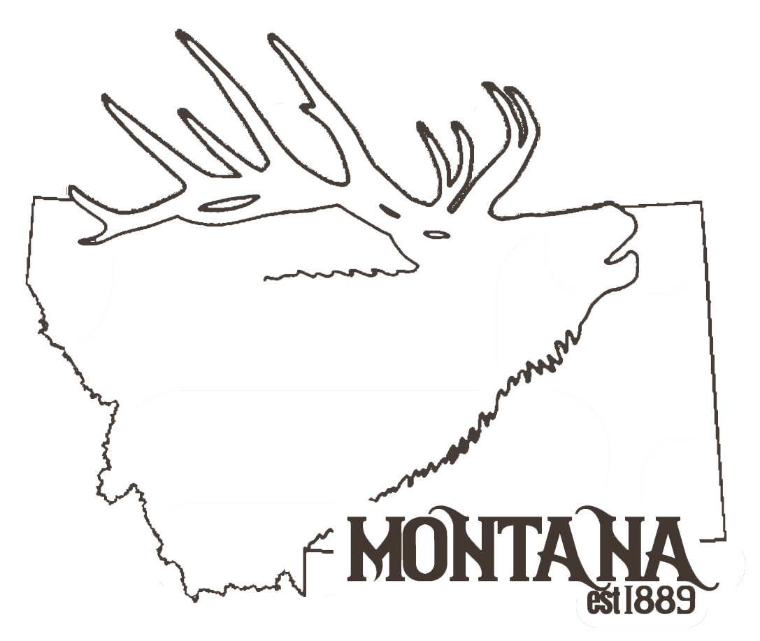 Image of the Montana Elk Sticker featuring a majestic elk silhouette against a scenic Montana backdrop, perfect for outdoor enthusiasts and nature lovers to adorn their gear and celebrate the beauty of Montana's wildlife.