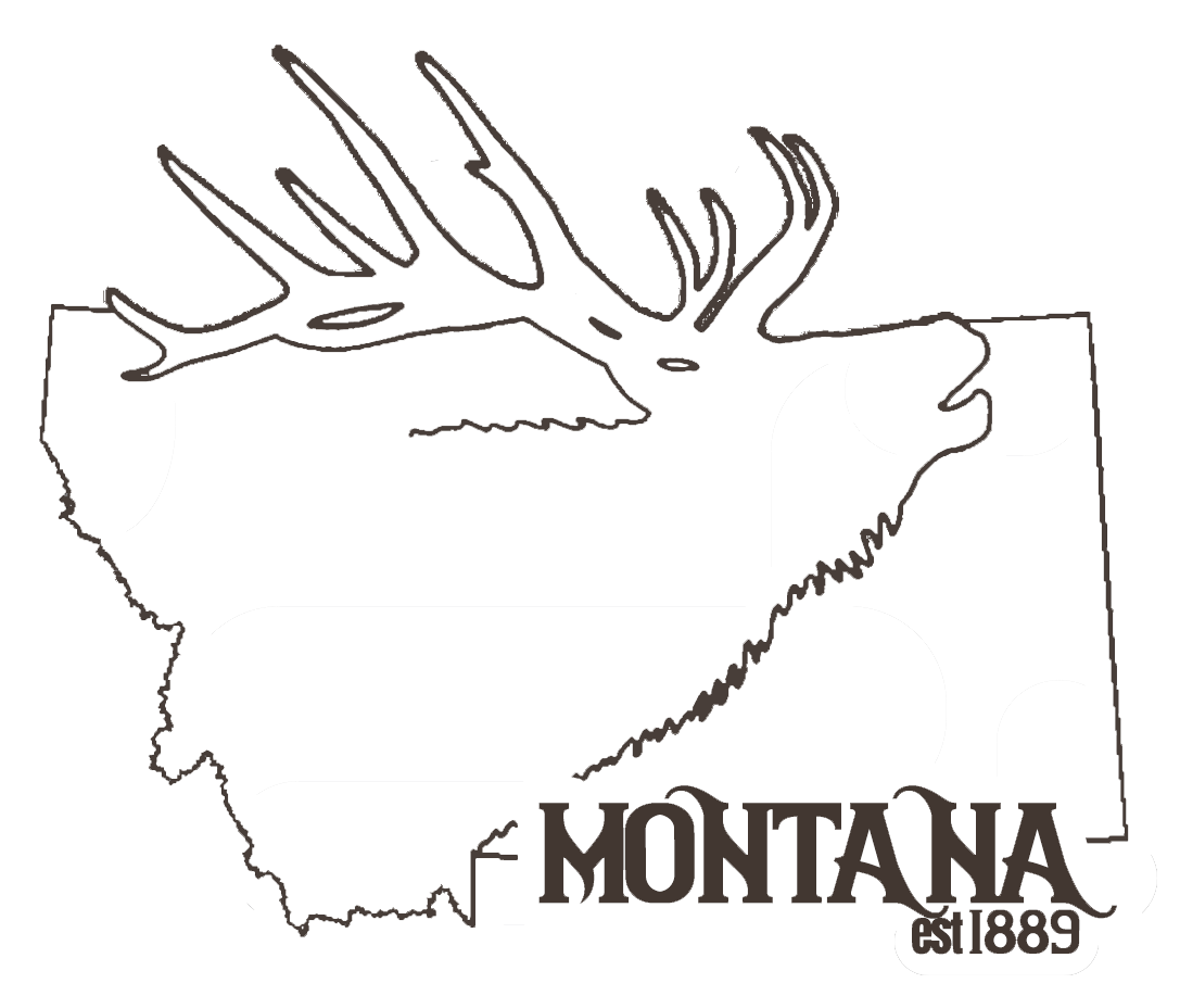  Image of the Montana Elk Sticker featuring a majestic elk silhouette against a scenic Montana backdrop, perfect for outdoor enthusiasts and nature lovers to adorn their gear and celebrate the beauty of Montana's wildlife.