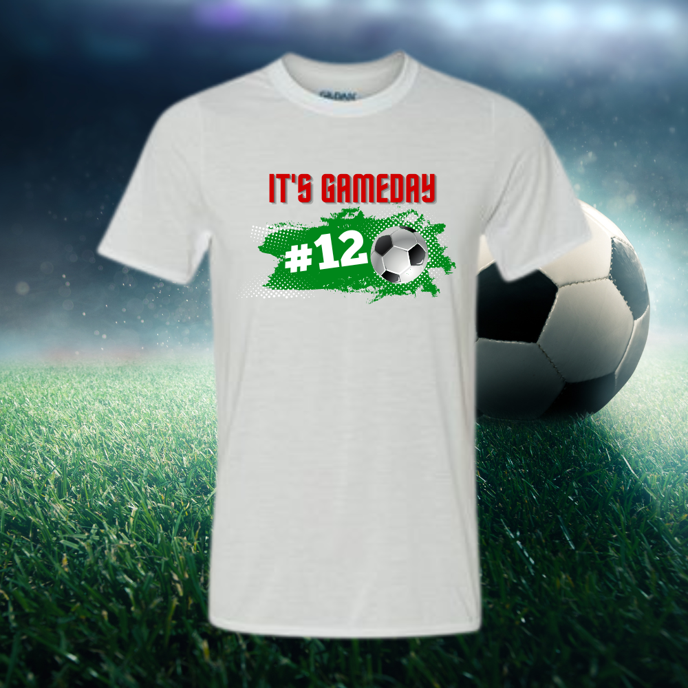 Image of the "It's Game Day Soccer" T-shirt, featuring a sporty design, perfect for expressing love for soccer with comfort and style.