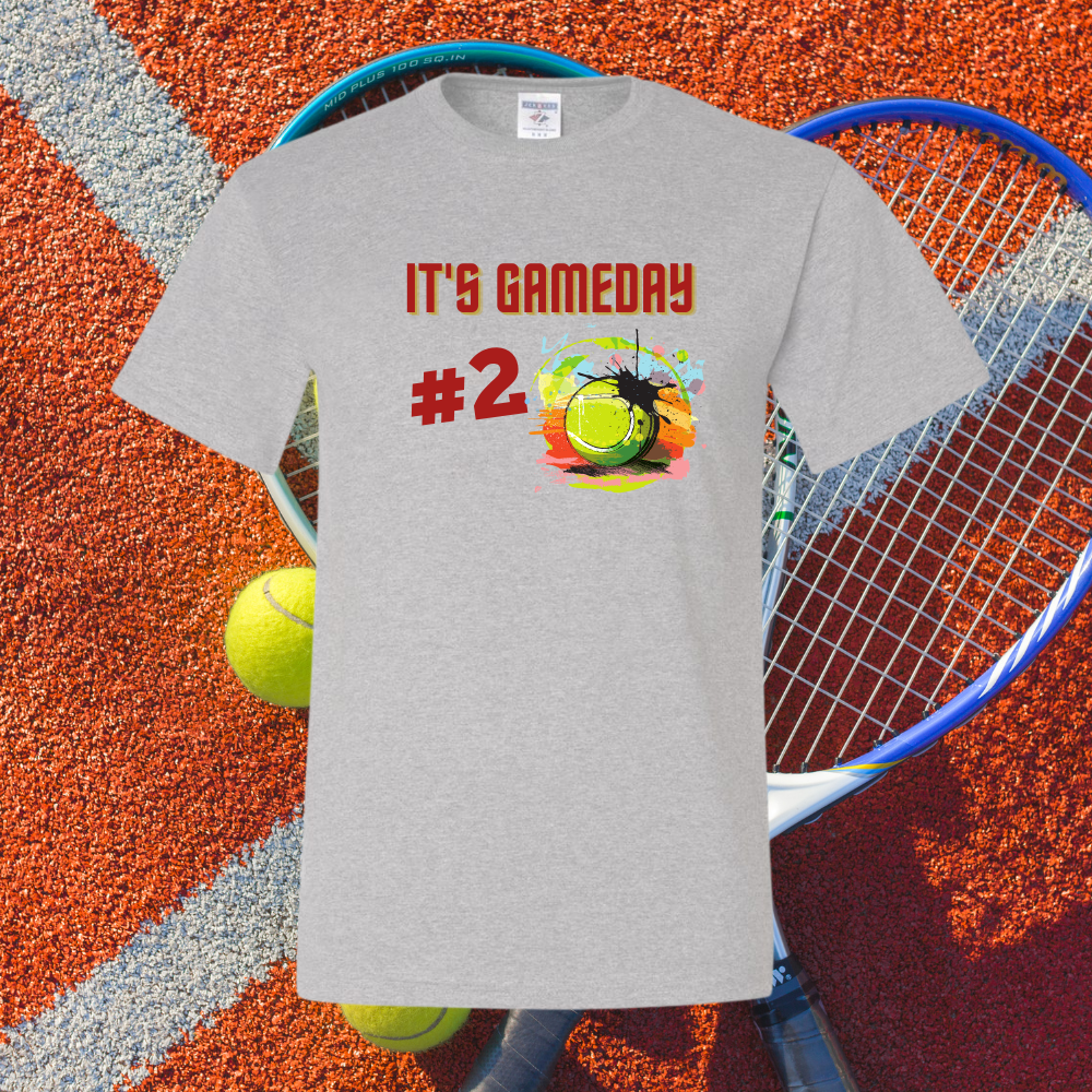Image of the "It's Game Day Tennis" T-shirt, featuring a sporty design, perfect for expressing passion for tennis with comfort and style.