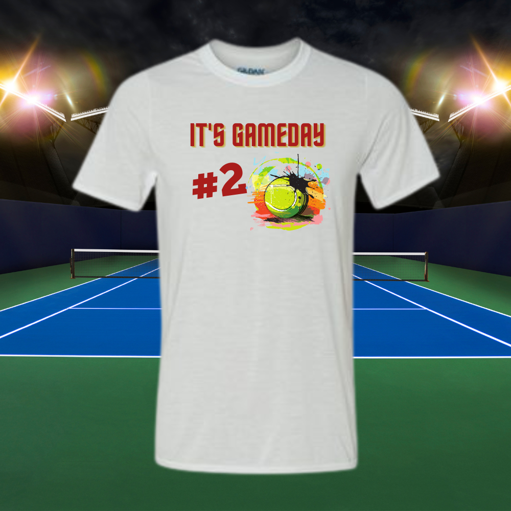 Image of the "It's Game Day Tennis" T-shirt, featuring a sporty design, perfect for expressing passion for tennis with comfort and style.