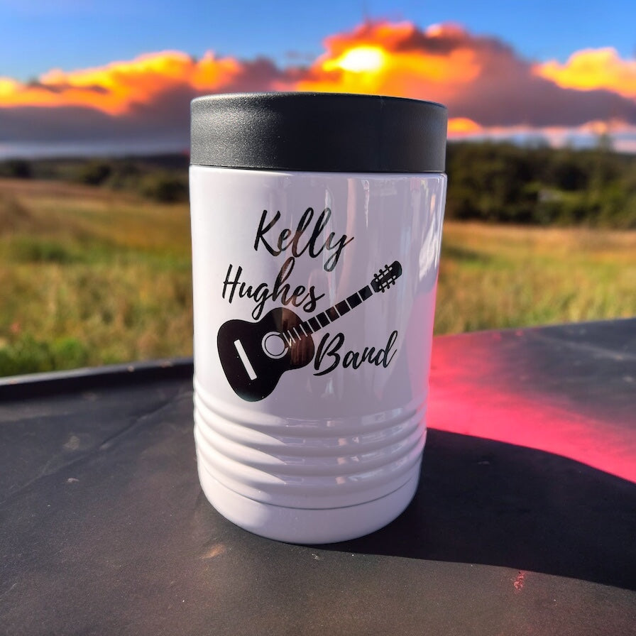 Image of the Kelly Hughes Band Beverage Holder, featuring a stylish design with the band's logo and slogan, perfect for keeping beverages cold while enjoying music.