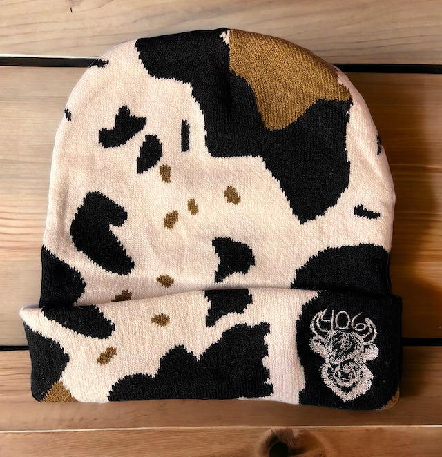 Cow Print Beanie with 406 Highland Cow