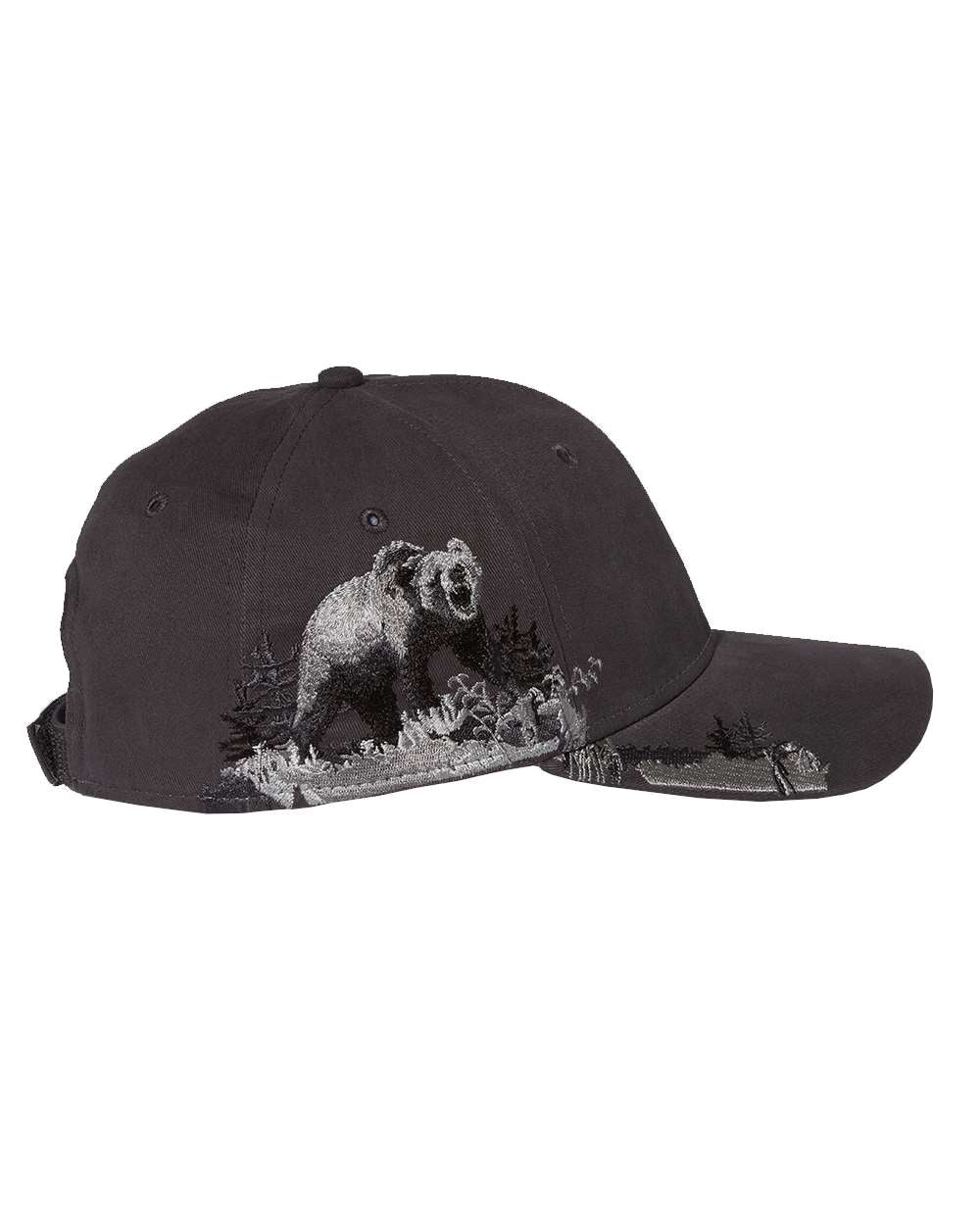  Image of the Grizzly Bear Cap, showcasing its embroidered grizzly bear design, perfect for adding rugged charm to your outdoor adventures.