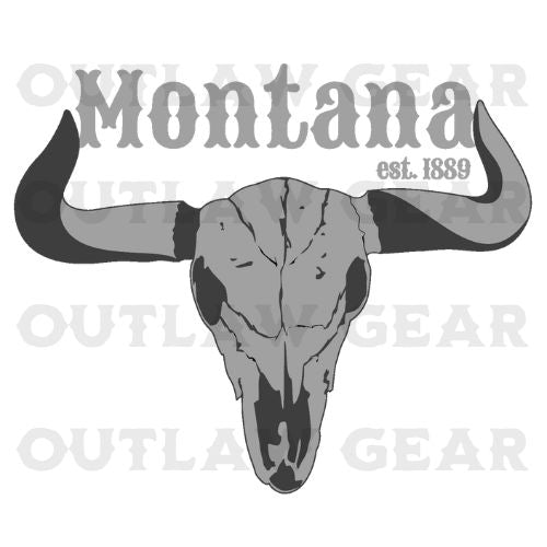 An illustration of a steer skull with Montana's scenic landscape, representing the rugged spirit of the Treasure State.