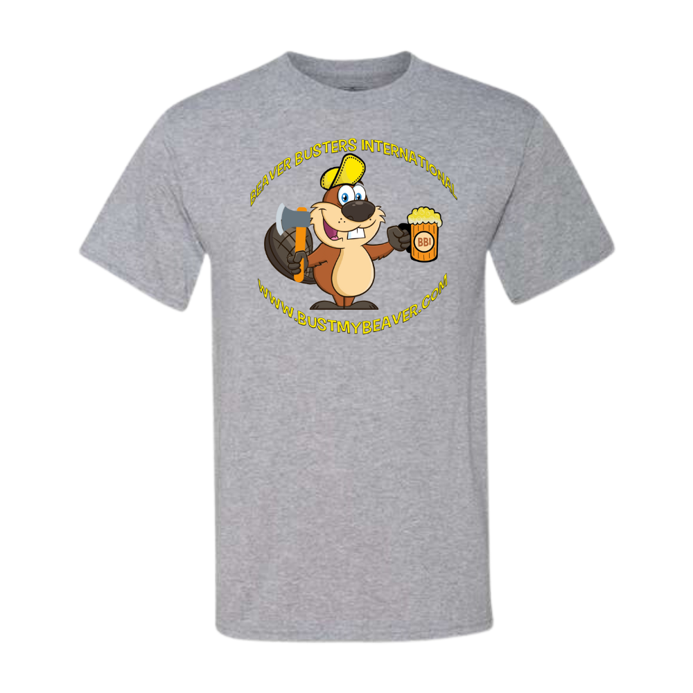  Image of the Beaver Busters International T-Shirt, featuring the iconic Beaver Busters logo, perfect for outdoor enthusiasts to stay comfortable and stylish during their adventures.