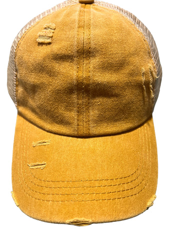 Women's Criss Cross Ponytail Hat - Mustard