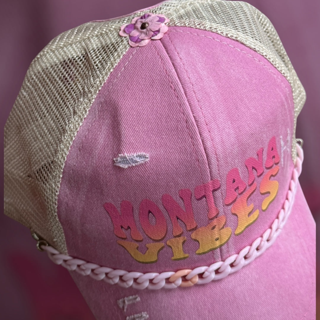 Montana Vibes Criss-Cross Mesh Cap – Pink Fade