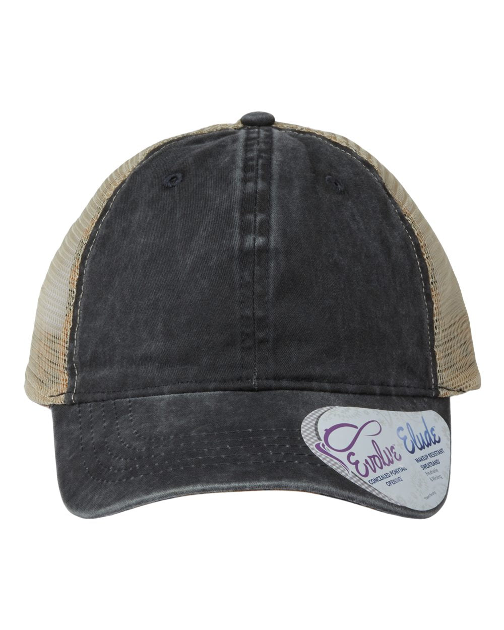 A women's washed mesh-back cap in black with leopard print on the front panel.