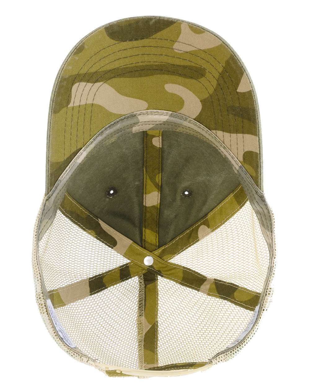 Image of the Kelly Hughes Band Olive/Camo Ponytail Cap, featuring a trendy camouflage pattern with an olive-colored ponytail opening, perfect for blending style with function in urban or outdoor settings.