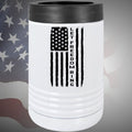 Image of the Let Freedom Ring Metal Beverage Holder available in white or silver options, featuring the patriotic slogan, perfect for keeping drinks cool and displaying patriotism at picnics or barbecues.