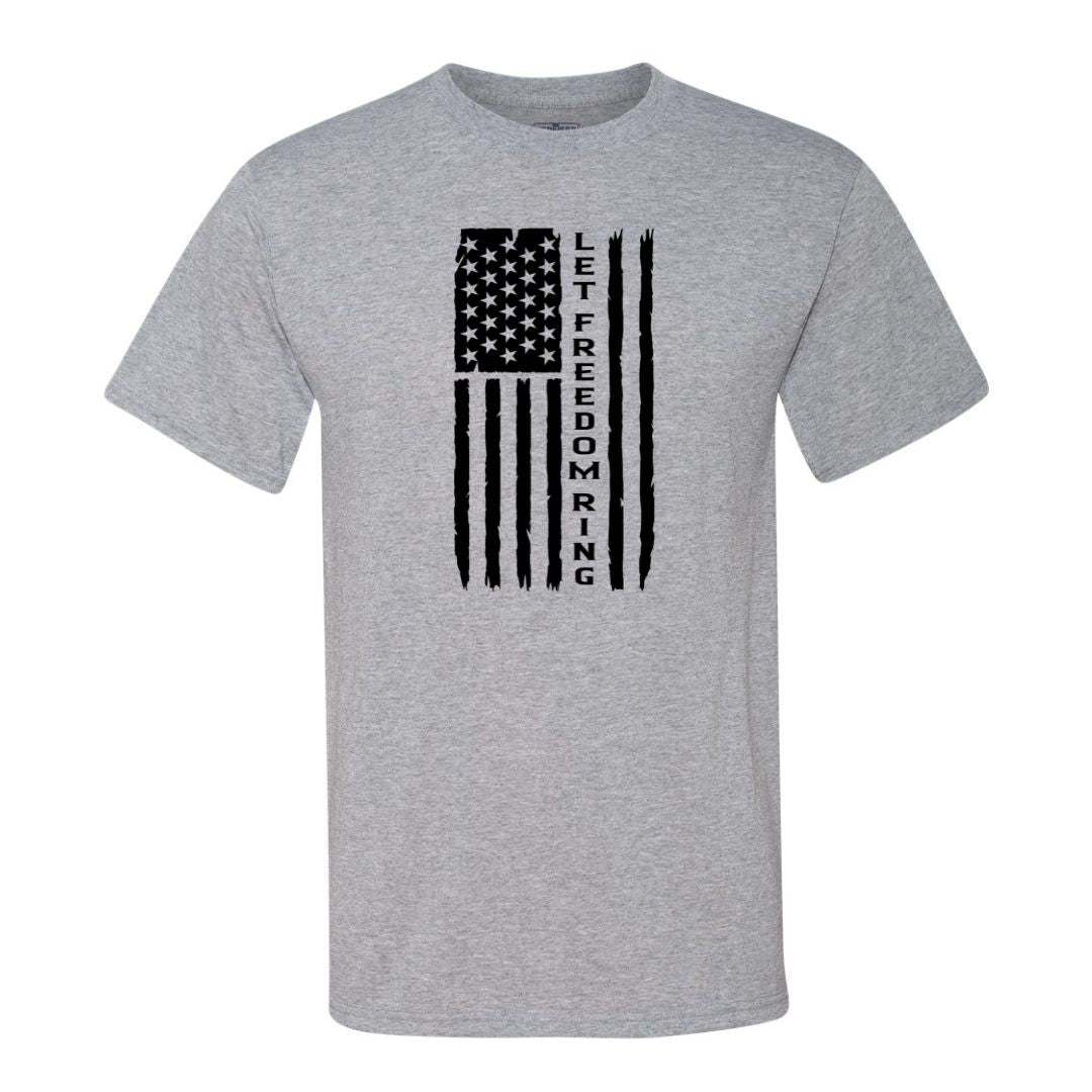  Image of the Let Freedom Ring T-Shirt in Indigo featuring the patriotic slogan, perfect for expressing your love for freedom with comfort and style on any occasion.