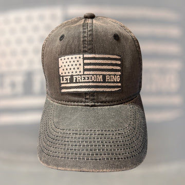 Let Freedom Ring Trucker Hat black front black patch with silver