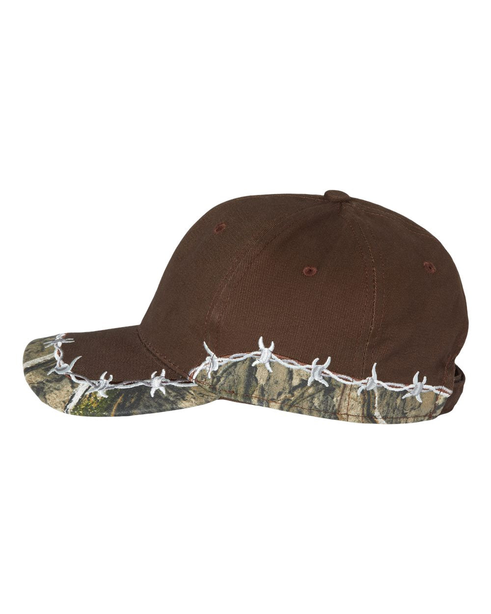  Image of the Barbed Wire Camo Cap, featuring a camouflage design with subtle barbed wire accents, ideal for outdoor activities and blending into natural environments.