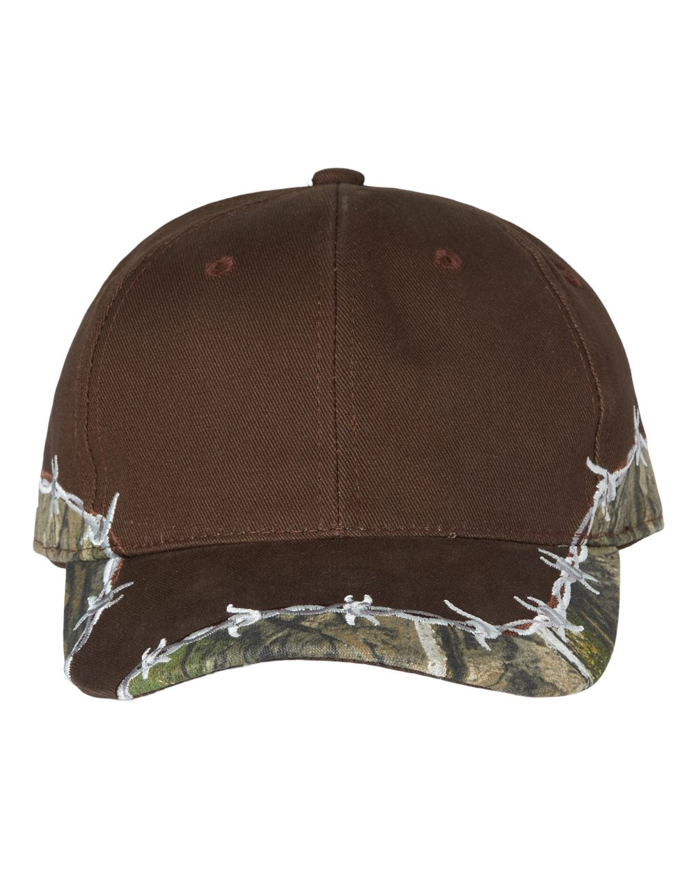  Image of the Barbed Wire Camo Cap, featuring a camouflage design with subtle barbed wire accents, ideal for outdoor activities and blending into natural environments.