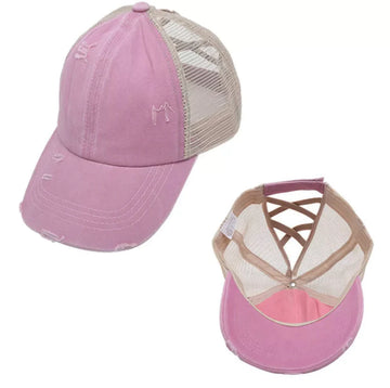 Women's Criss Cross Ponytail Hat - Pink