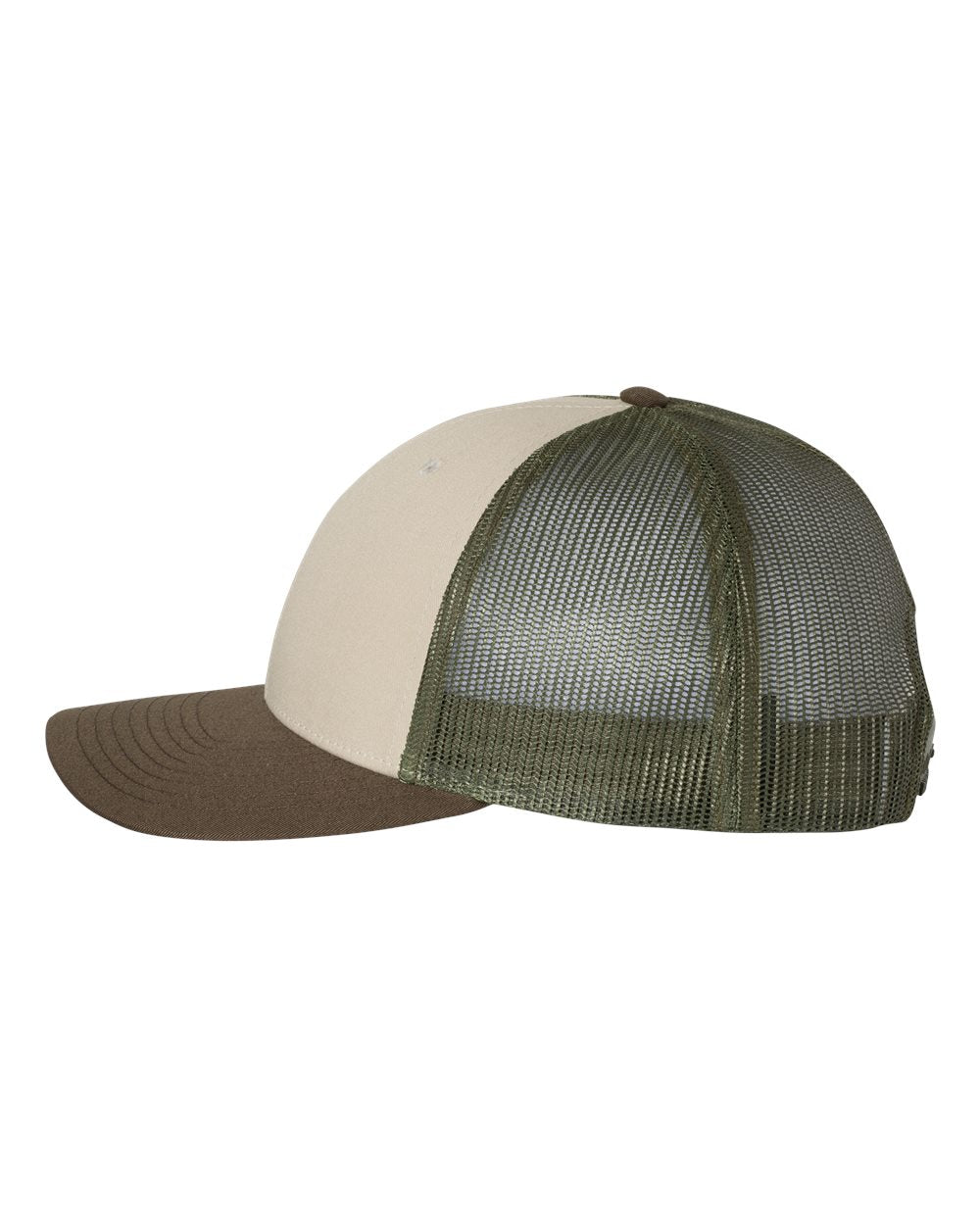 Image of the Kelly Hughes Stateline ID Richardson Cap in Tan/Loden/Brown, Size Md/Lg, featuring a rustic patch and integrated ID slot, perfect for showcasing style and convenience at events with durable construction and a comfortable fit.