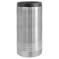 A slim stainless steel beverage holder with vacuum insulation.