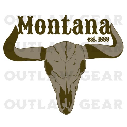 An illustration of a steer skull with Montana's scenic landscape, representing the rugged spirit of the Treasure State.