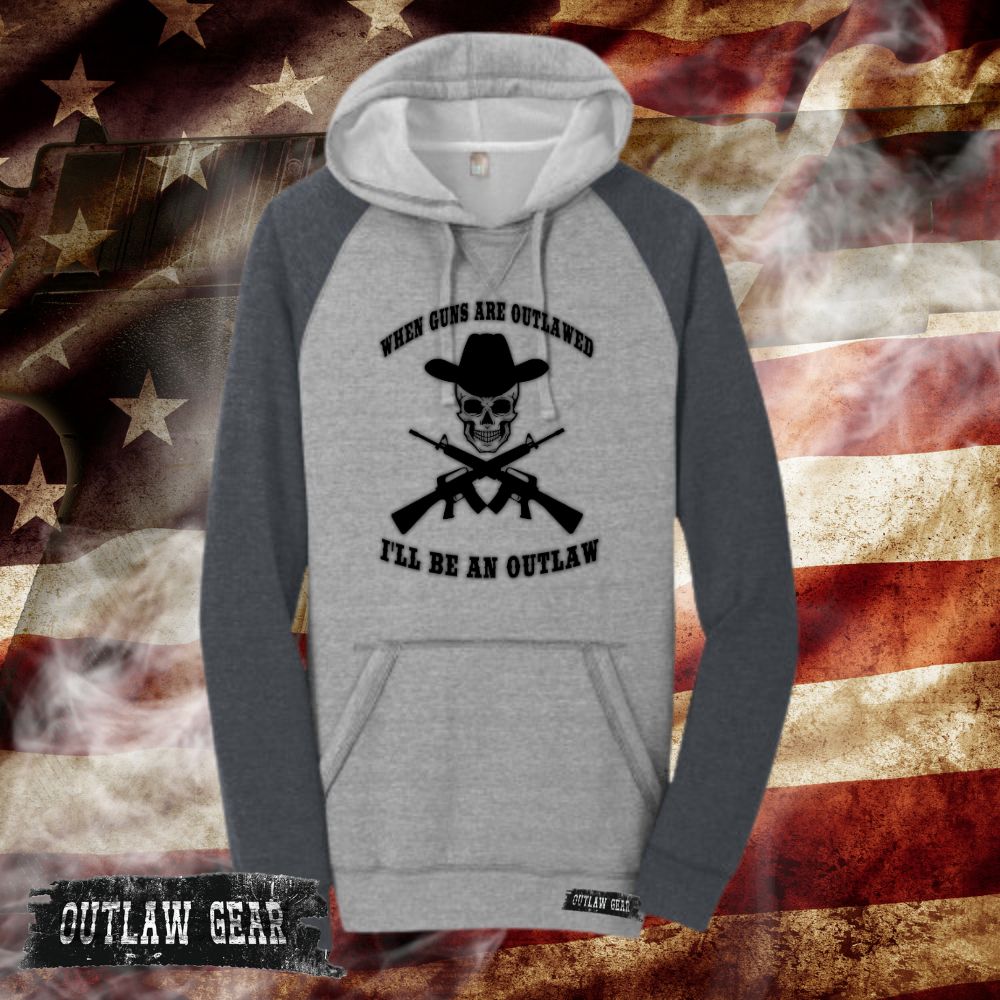 When Guns Are Outlawed I'll Be An Outlaw Raglan Hoodie - Heathered Gray / Heathered Charcoal Gray