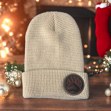 Montana Paw Print Waffle Beanie - Birch