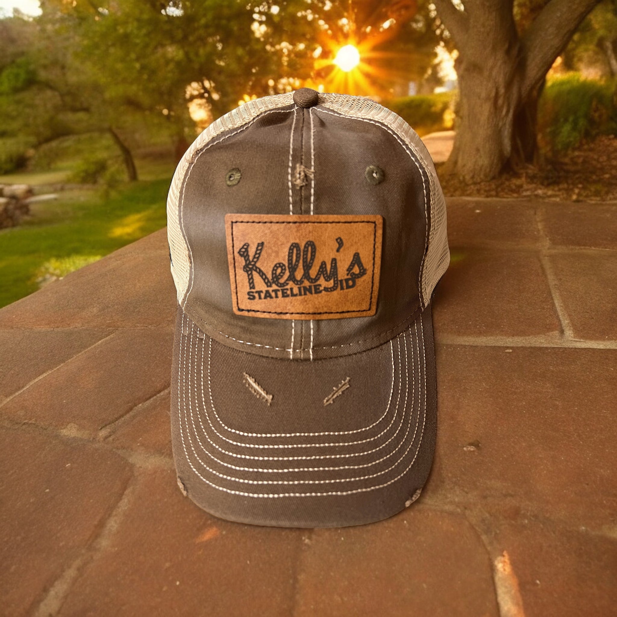 : Image of Kelly's Stateline Bounty Dirty-Washed Cap in Fatigue/Khaki, featuring a vintage-inspired dirty-washed design, perfect for showcasing style and adventure with durable construction and a comfortable fit.