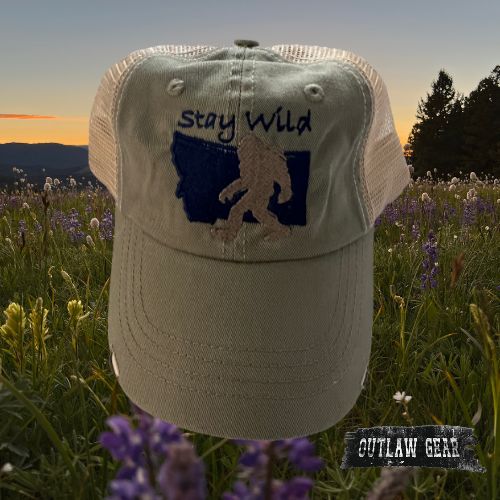 Bigfoot Stay Wild embroidered olive green hat