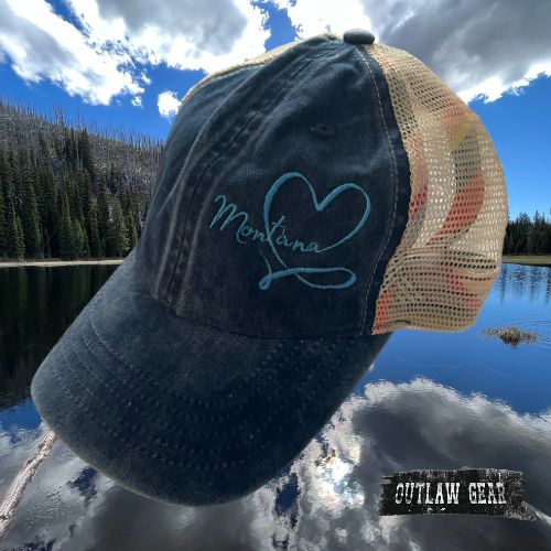 Montana Love embroidered navy stripes ponytail hat