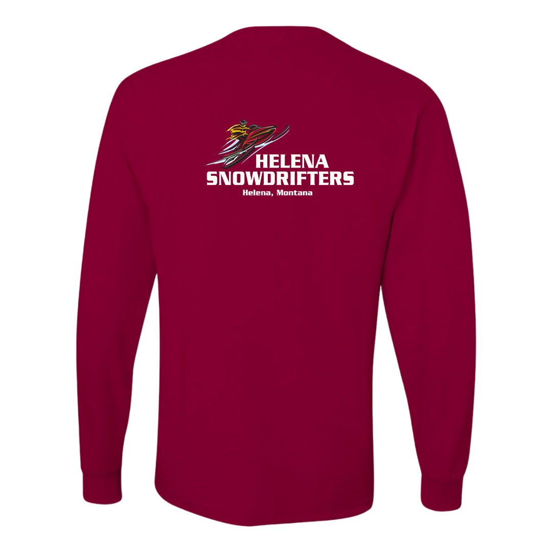  Image of the Helena Snowdrifters Long Sleeve T-Shirt, featuring the Snowdrifters logo and soft fabric, perfect for staying cozy during winter activities.