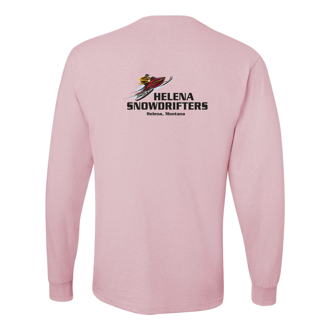  Image of the Helena Snowdrifters Long Sleeve T-Shirt, featuring the Snowdrifters logo and soft fabric, perfect for staying cozy during winter activities.